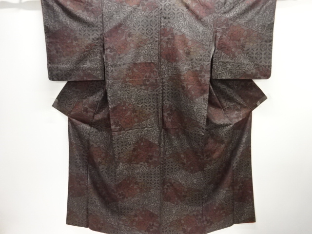 JAPANESE KIMONO / DORO OSHIMA TSUMUGI / WOVEN FLOWER ARABESQUE